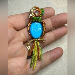 Vintage Cockatoo Brooch with Blue Gem signed ART